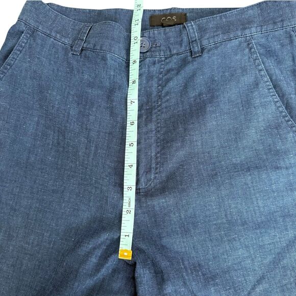 COS Cotton Navy Relaxed Taper Ankle Button Trousers Pants Size 2 Lightweight - Picture 11 of 13